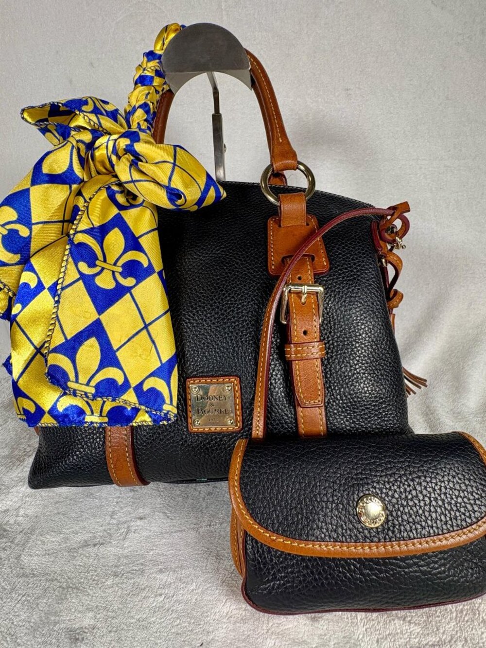 Dooney & Bourke Bristol Satchel in Black with Matching Attached Pouch and Scarf